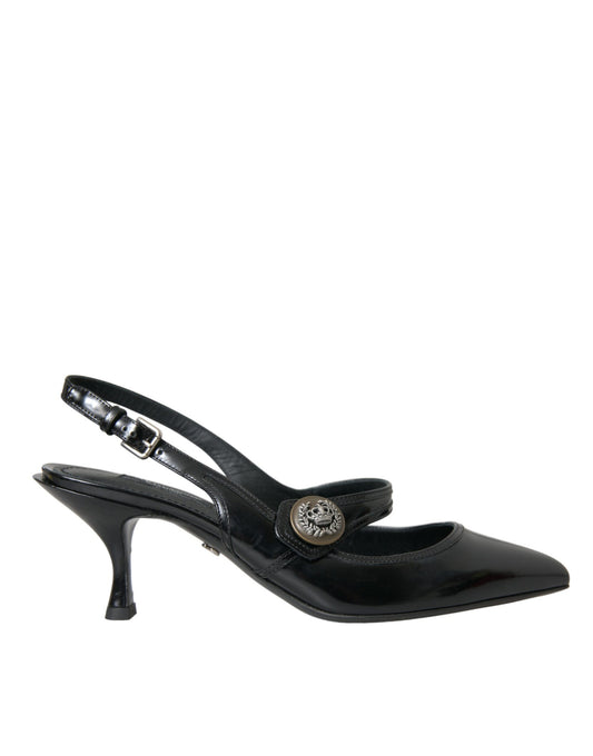 Dolce & Gabbana Schwarze Leder verschönerte Slingbacks Schuhe