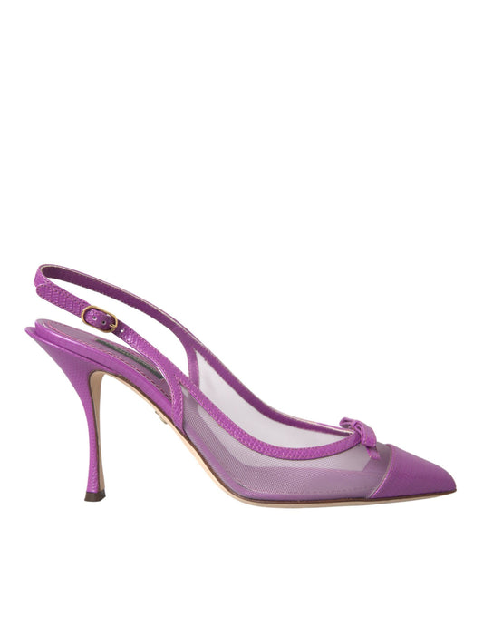 Dolce &amp; Gabbana Purple Leather Mesh High Heels Slingback Shoes