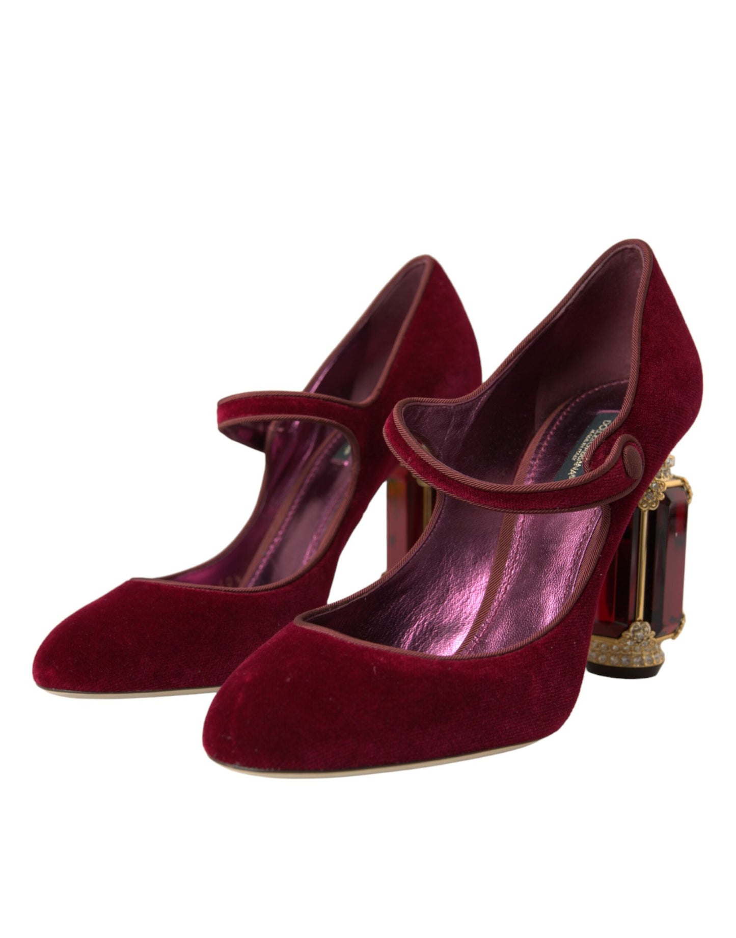 Dolce &amp; Gabbana Red Velvet Gold Crystals Heels Mary Jane -kengät