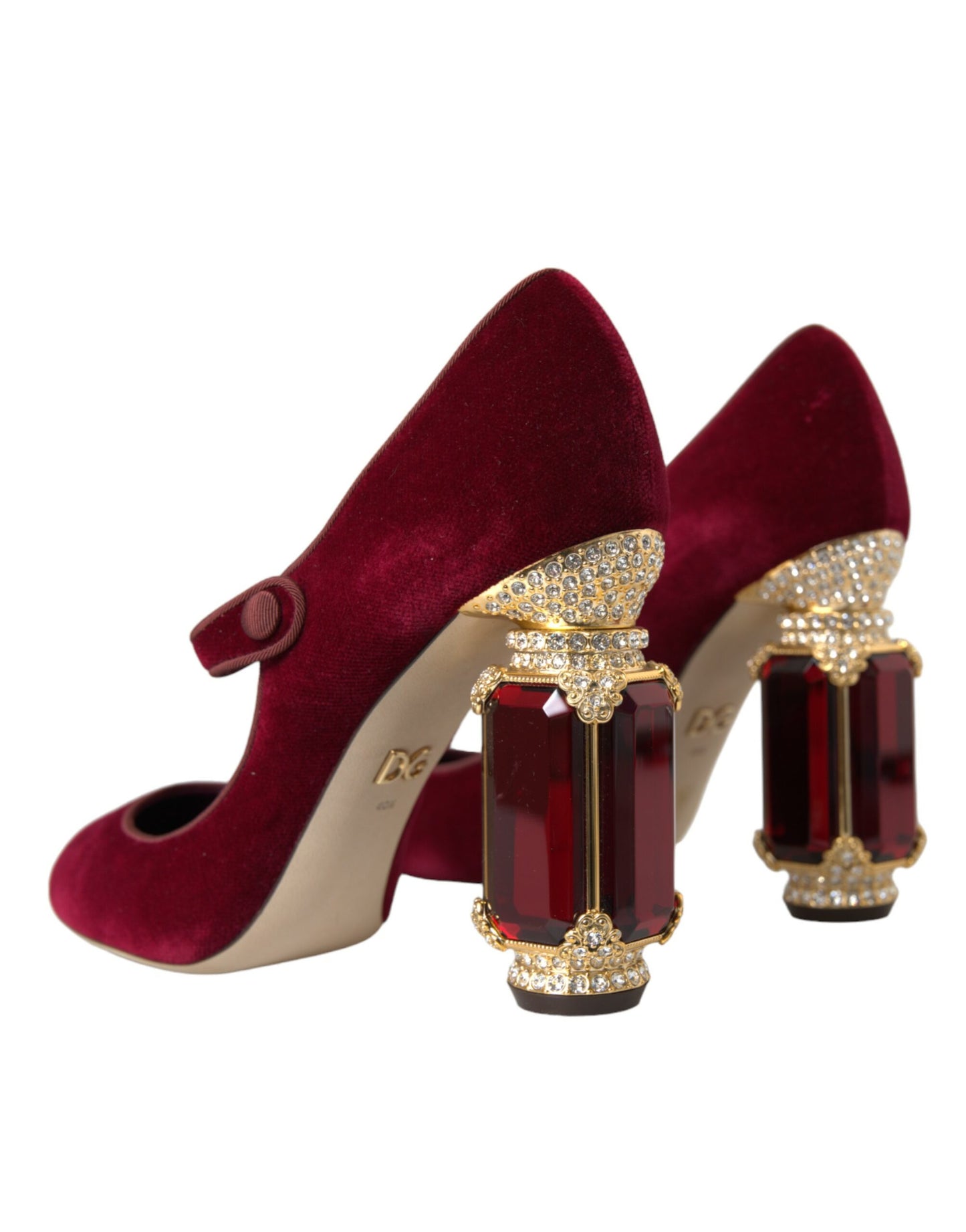 Dolce &amp; Gabbana Red Velvet Gold Crystals Heels Mary Jane -kengät