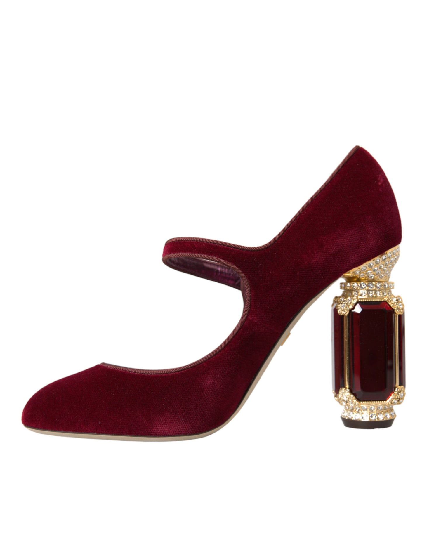 Dolce &amp; Gabbana Red Velvet Gold Crystals Heels Mary Jane -kengät