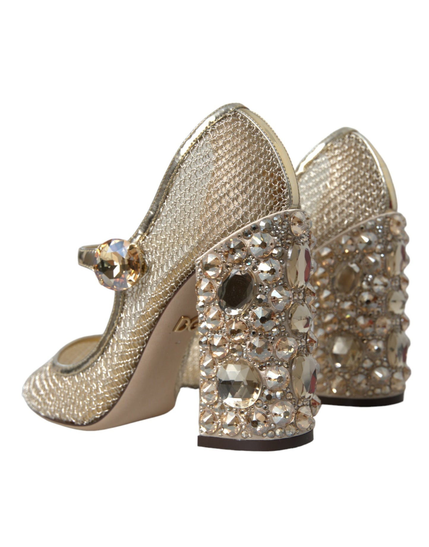 Dolce &amp; Gabbana Gold Mesh Crystal Mary Jane Pumps Heels Shoes