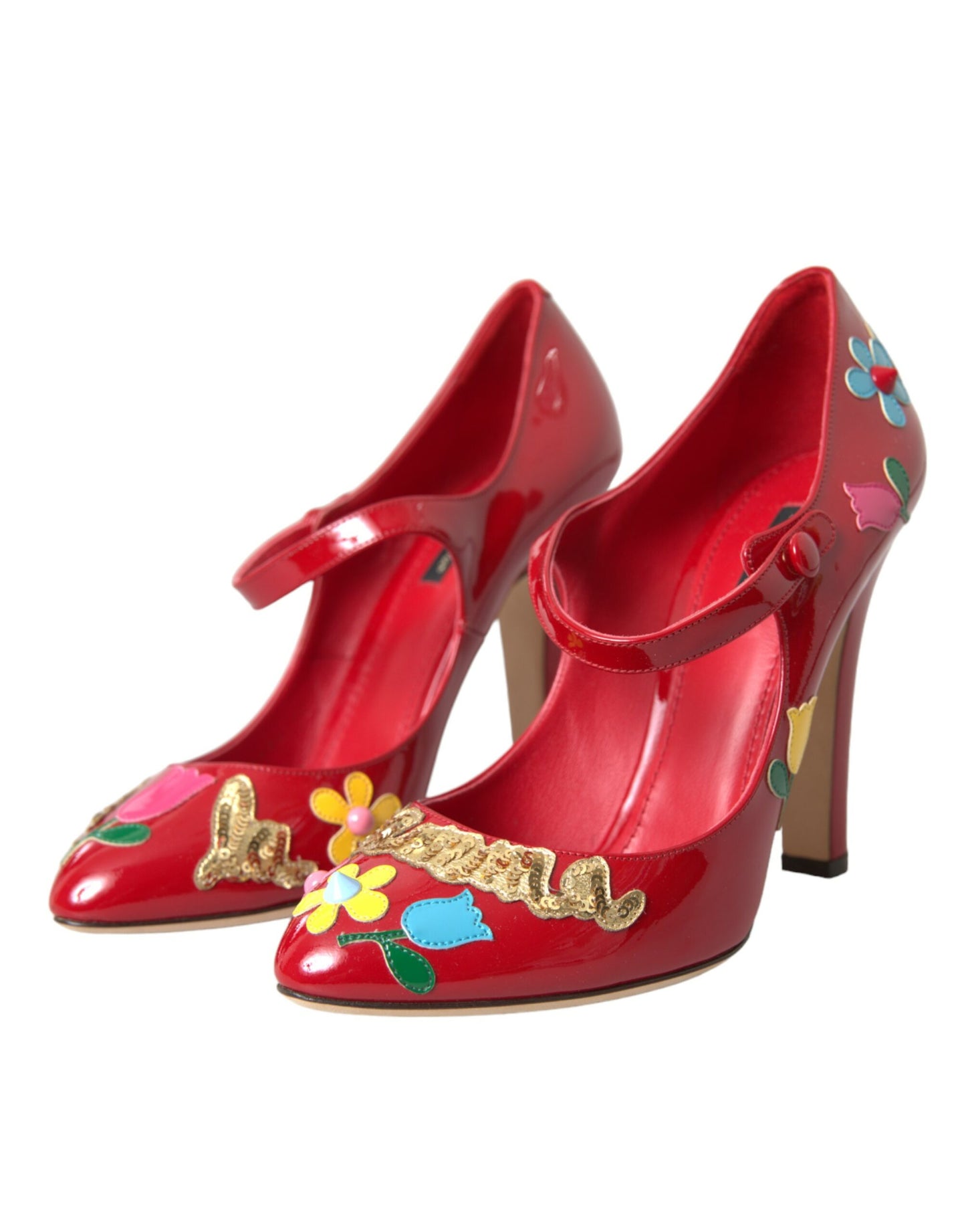 Dolce &amp; Gabbana Red Leather Embellished Mary Jane Pumps Heels Shoes