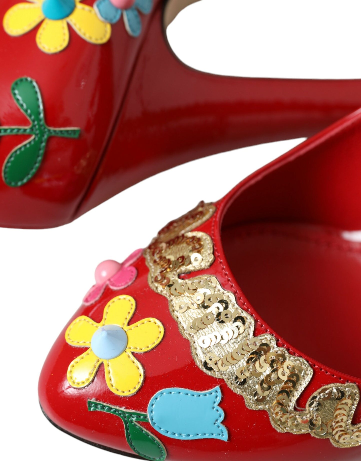 Dolce &amp; Gabbana Red Leather Embellished Mary Jane Pumps Heels Shoes