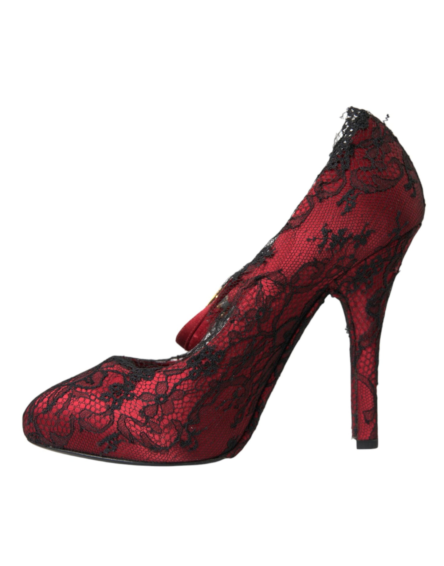 Dolce &amp; Gabbana Red Black Floral Lace Mary Jane Pumps Shoes