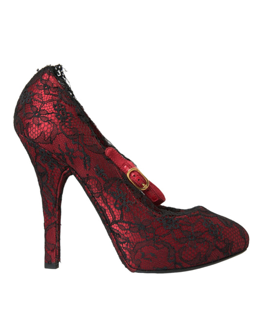 Dolce & Gabbana Rot Schwarz Floral Spitze Mary Jane Pumps Schuhe