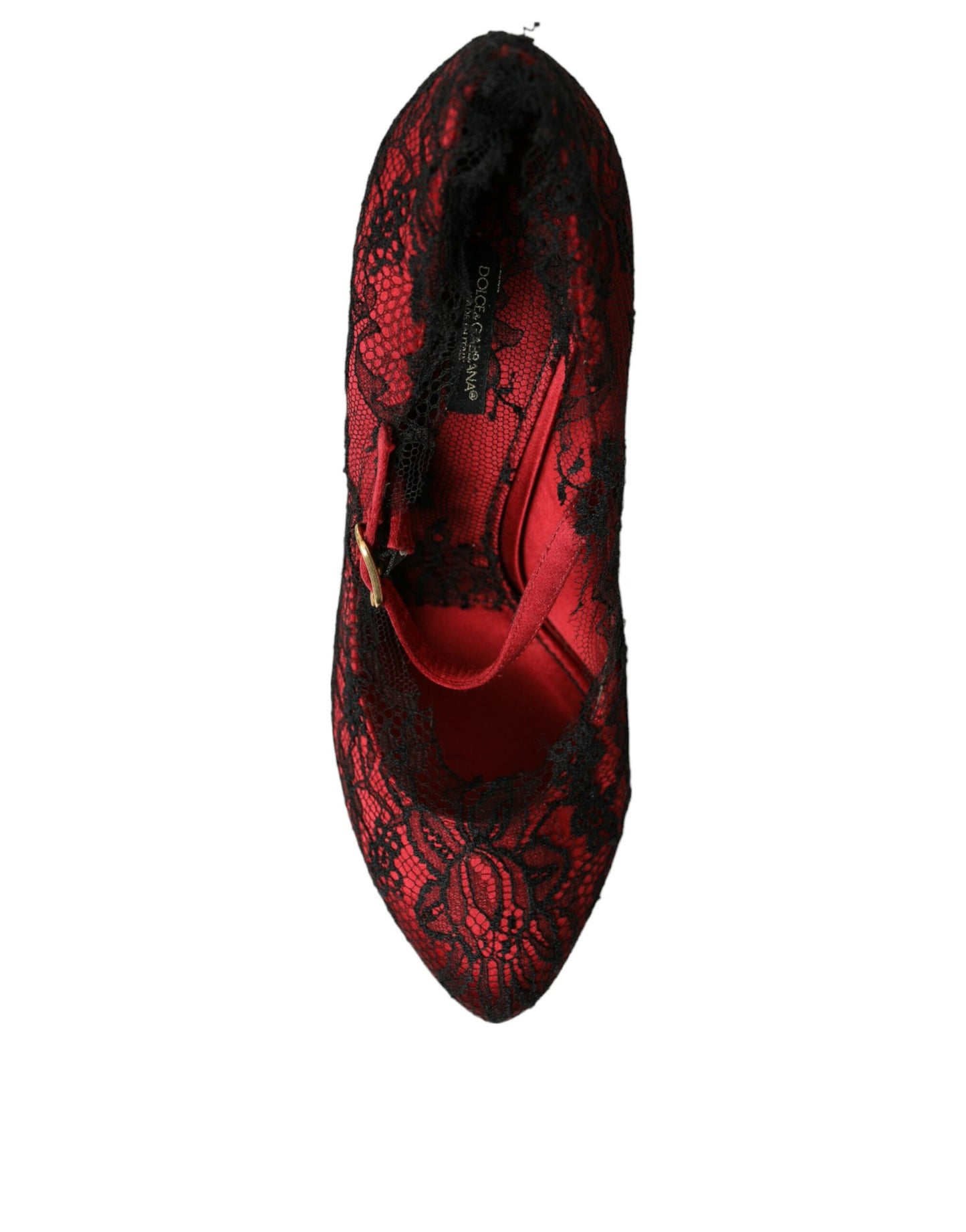 Dolce &amp; Gabbana Red Black Floral Lace Mary Jane Pumps Shoes