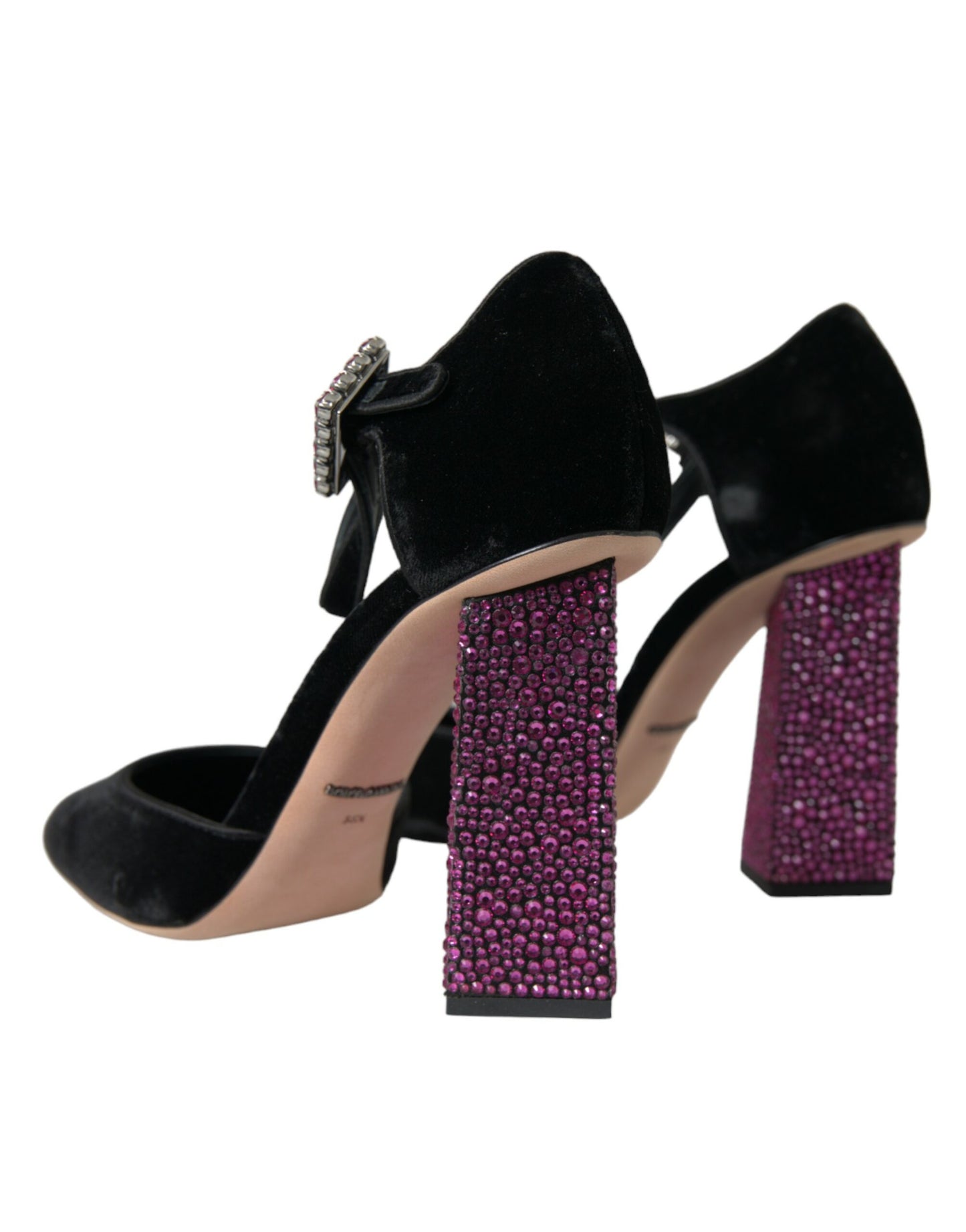 Dolce &amp; Gabbana Black Velvet Rhinestone Crystal Mary Janes Shoes