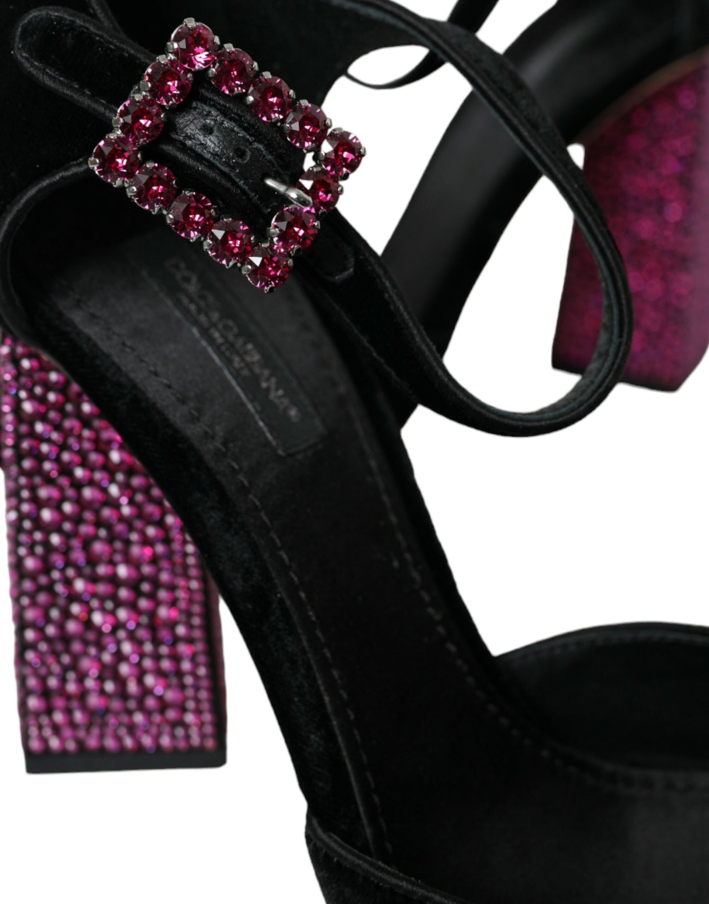 Dolce &amp; Gabbana Black Velvet Rhinestone Crystal Mary Janes Shoes