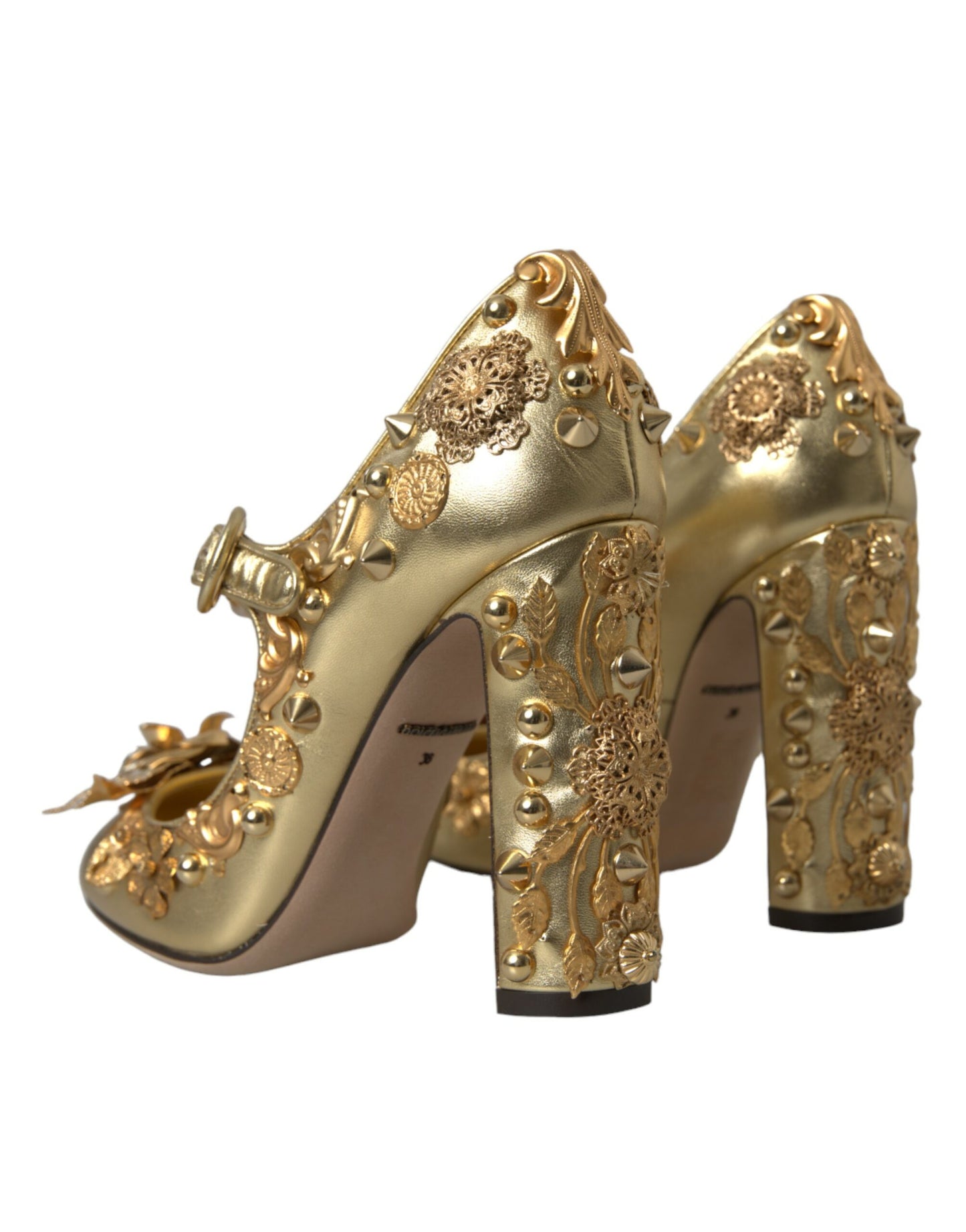 Dolce &amp; Gabbana Gold Leather Crystal Mary Janes Pumps Shoes