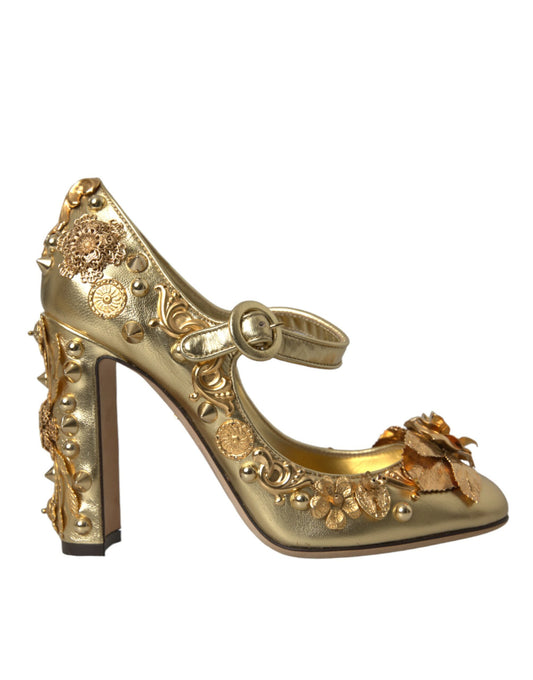 Dolce &amp; Gabbana Gold Nahka Crystal Mary Janes Pumps -kengät