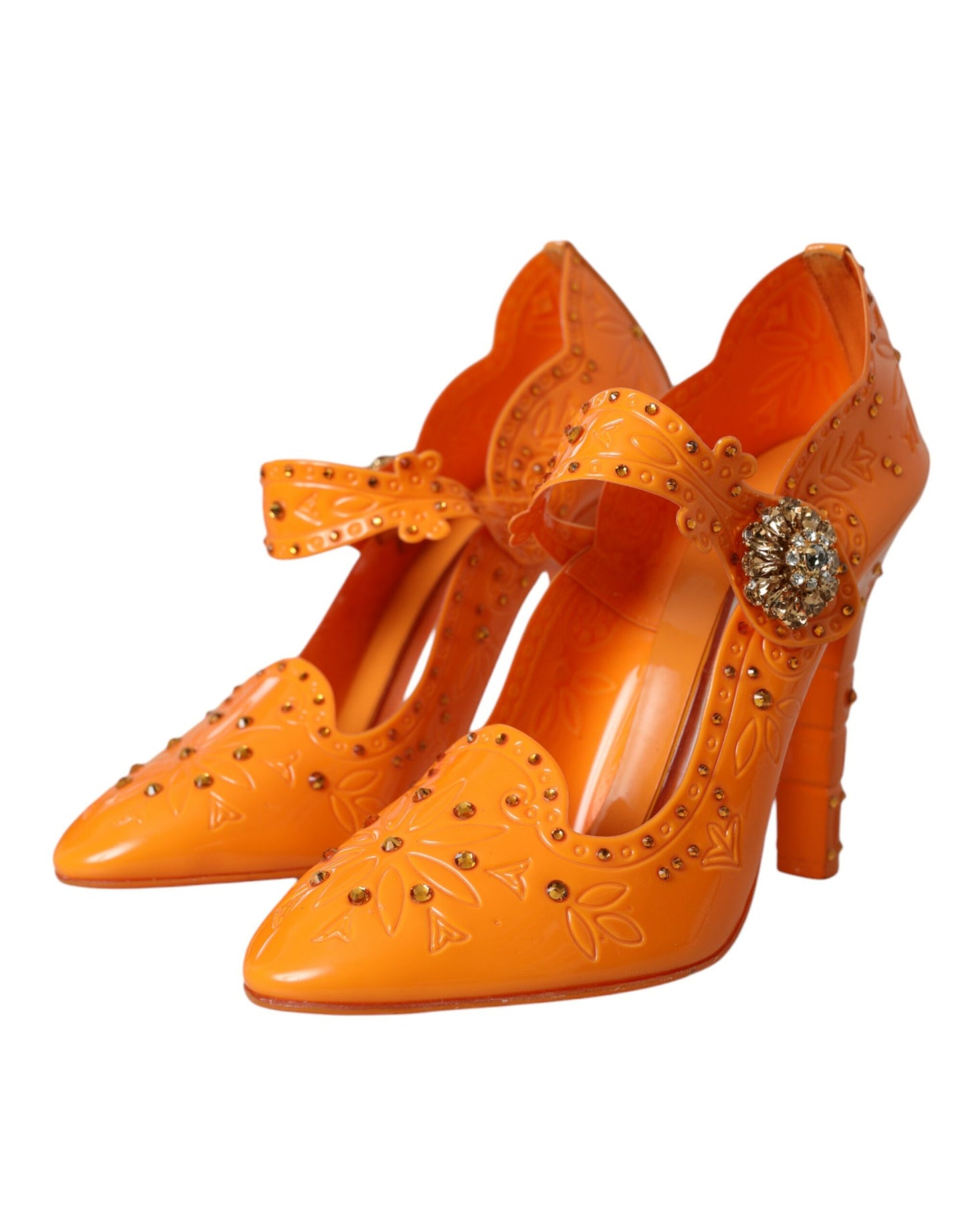 Dolce &amp; Gabbana Orange CINDERELLA Floral Crystal Pumps Shoes