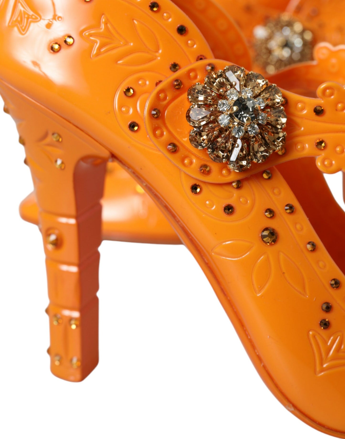 Dolce &amp; Gabbana Orange CINDERELLA Floral Crystal Pumps Shoes