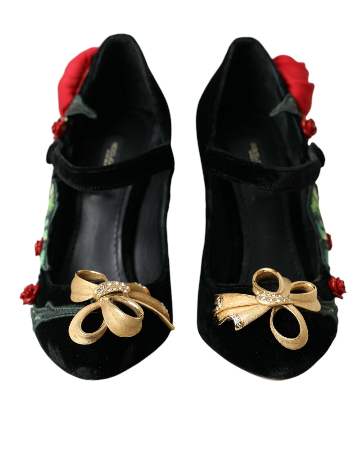 Dolce &amp; Gabbana Black Rose Crystal Brooch Mary Jane Shoes