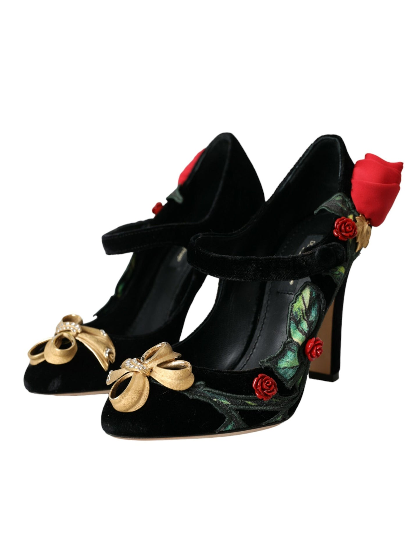 Dolce &amp; Gabbana Black Rose Crystal Brooch Mary Jane Shoes