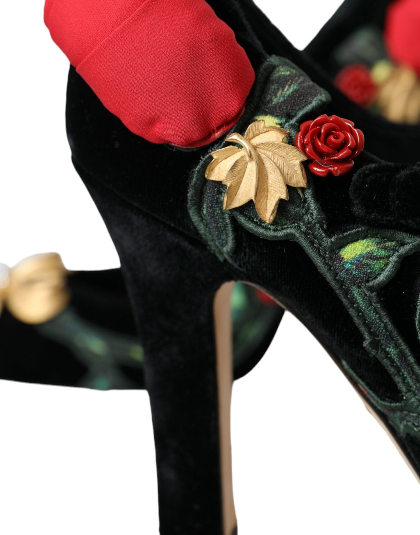 Dolce &amp; Gabbana Black Rose Crystal Brooch Mary Jane Shoes