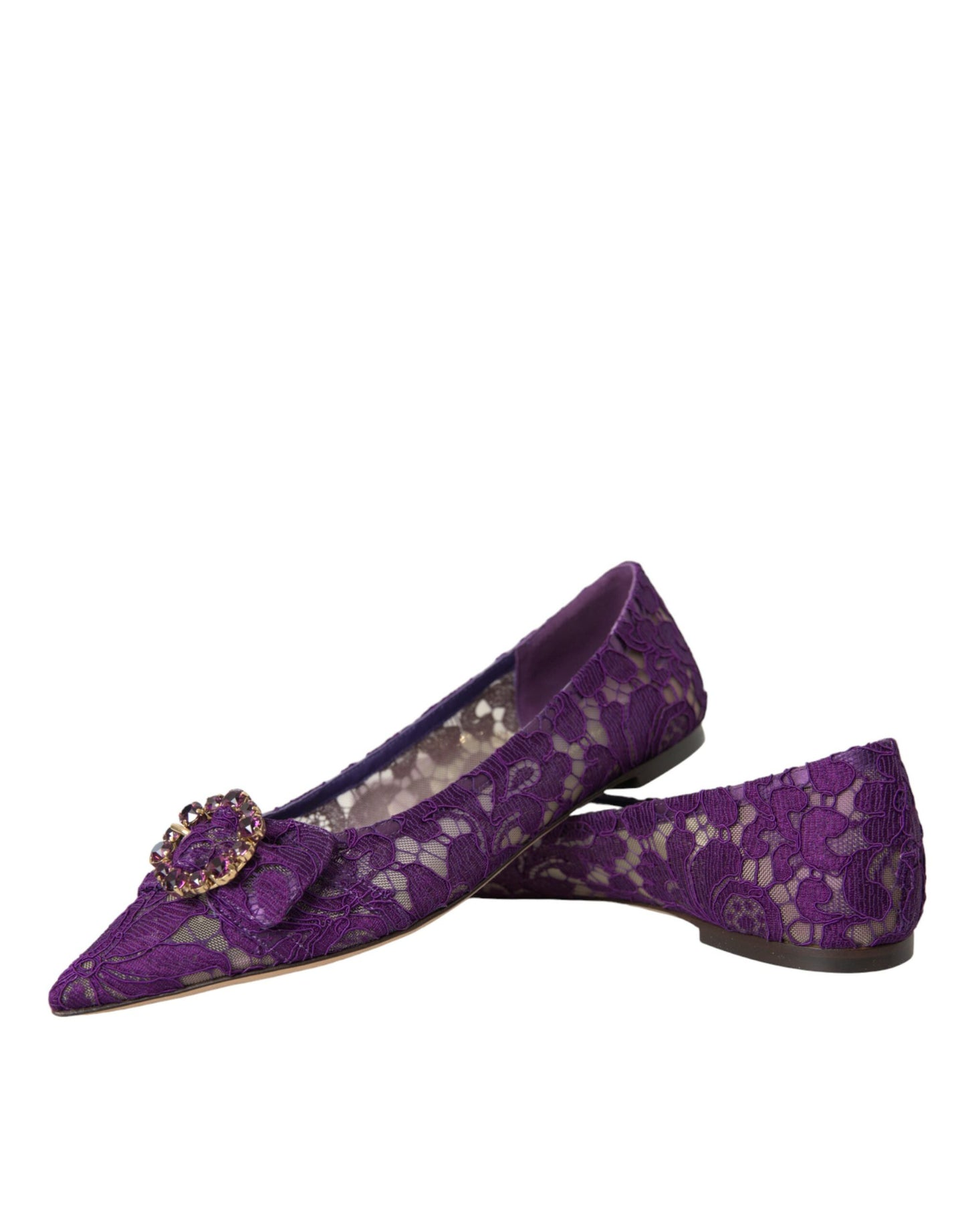 Dolce & Gabbana Lila Taormina Spitze Kristall Loafers Schuhe