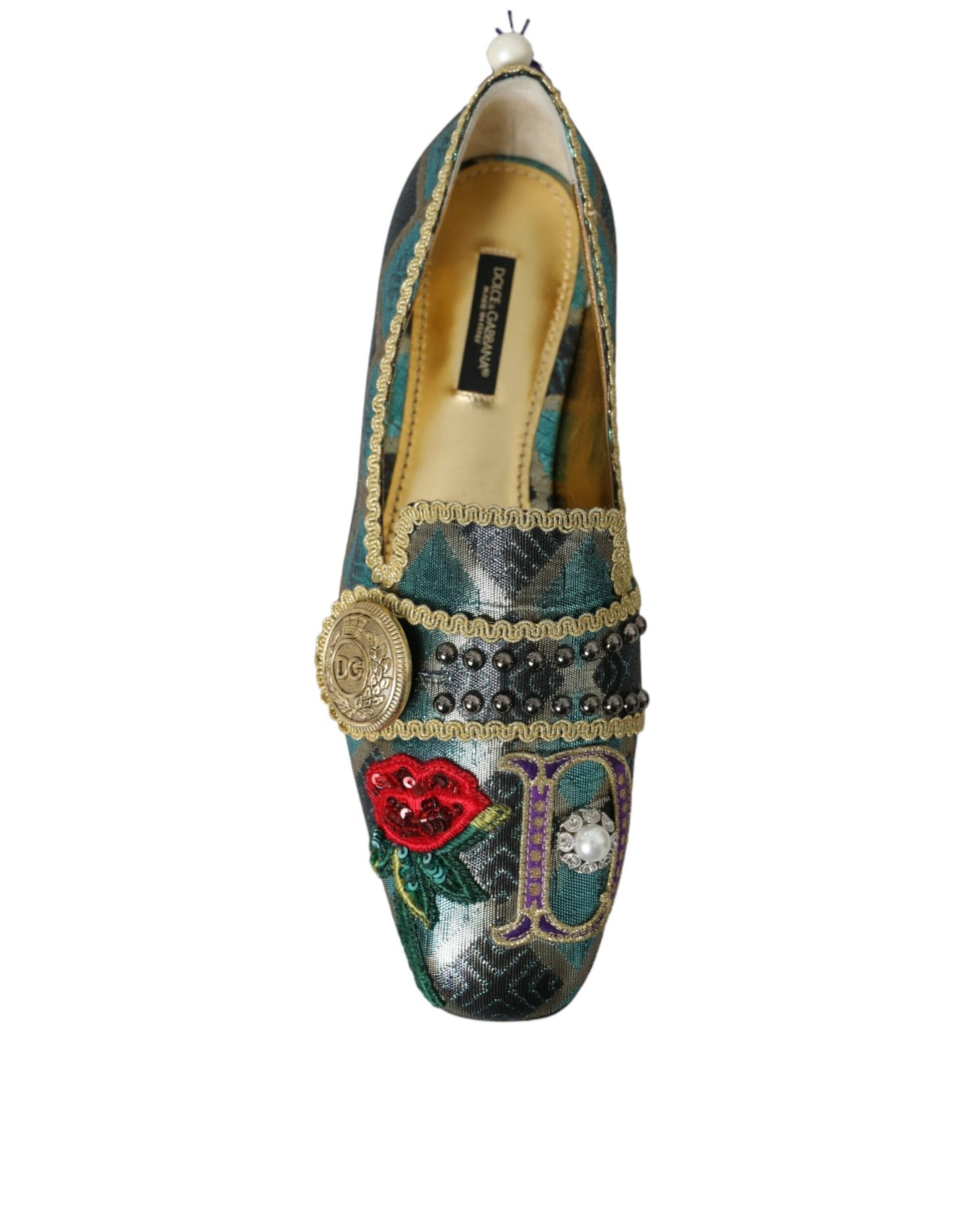 Dolce &amp; Gabbana Multicolor Jacquard Embellished Loafers Shoes