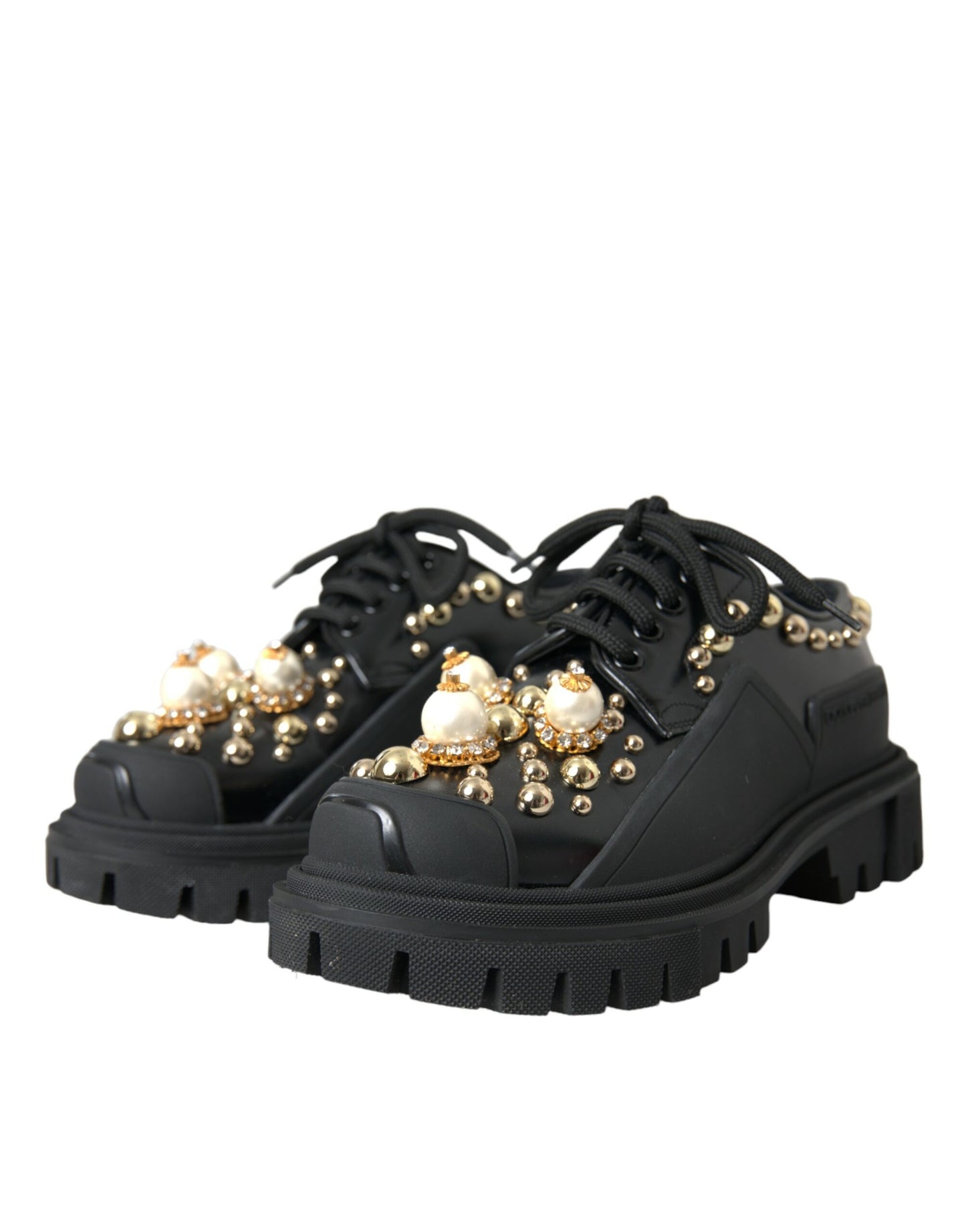 Dolce &amp; Gabbana mustat nahkaiset Trekking Derby -koristeelliset kengät