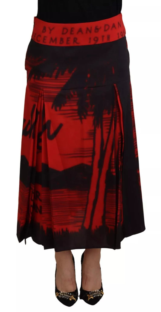 Dsquared² Red printed midi skirt with high waist in A-line and pleats