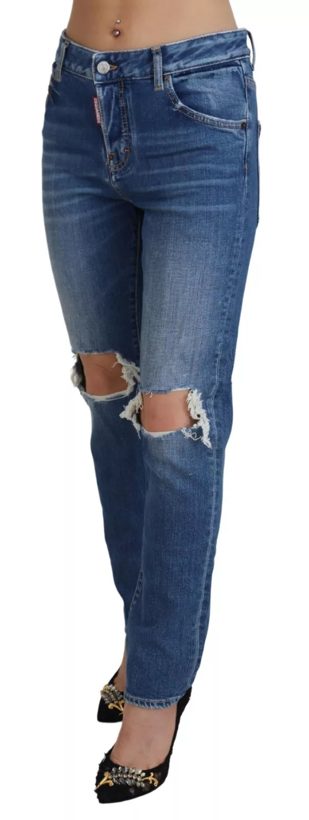 Dsquared² Cool Girl Blaue Distressed Denim-Jeans mit mittlerer Taille