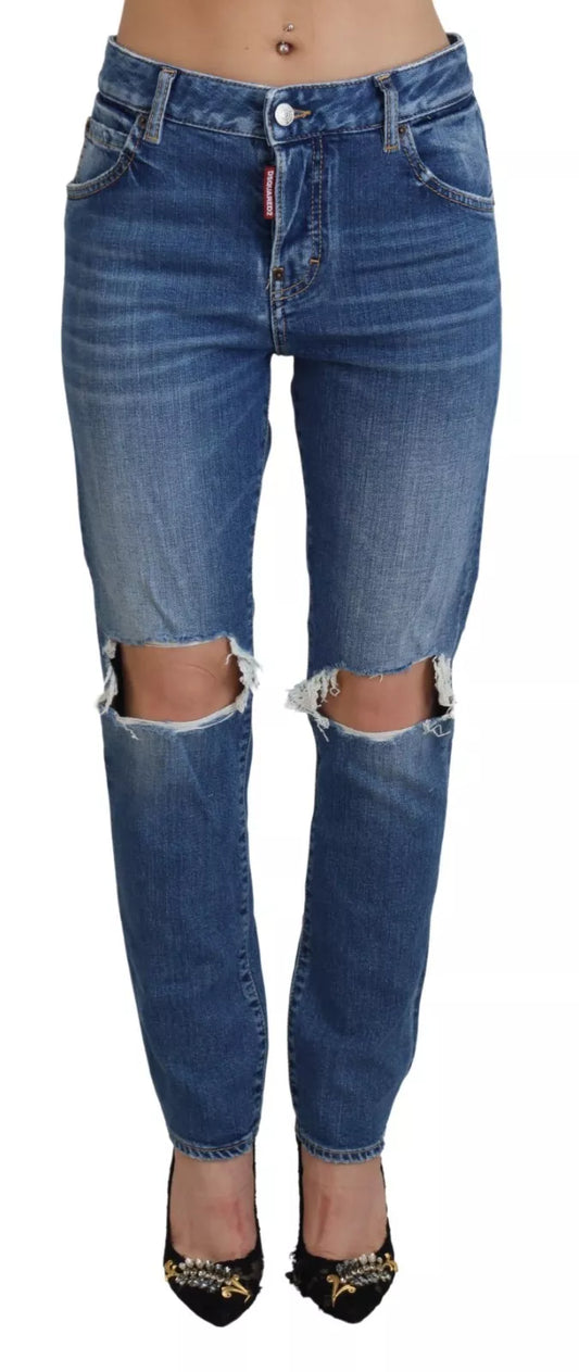 Dsquared² Cool Girl Blue Distressed Mid Waist Denim farkut