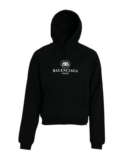 Balenciaga Black Cotton Logo Hooded Pullover Sweatshirt