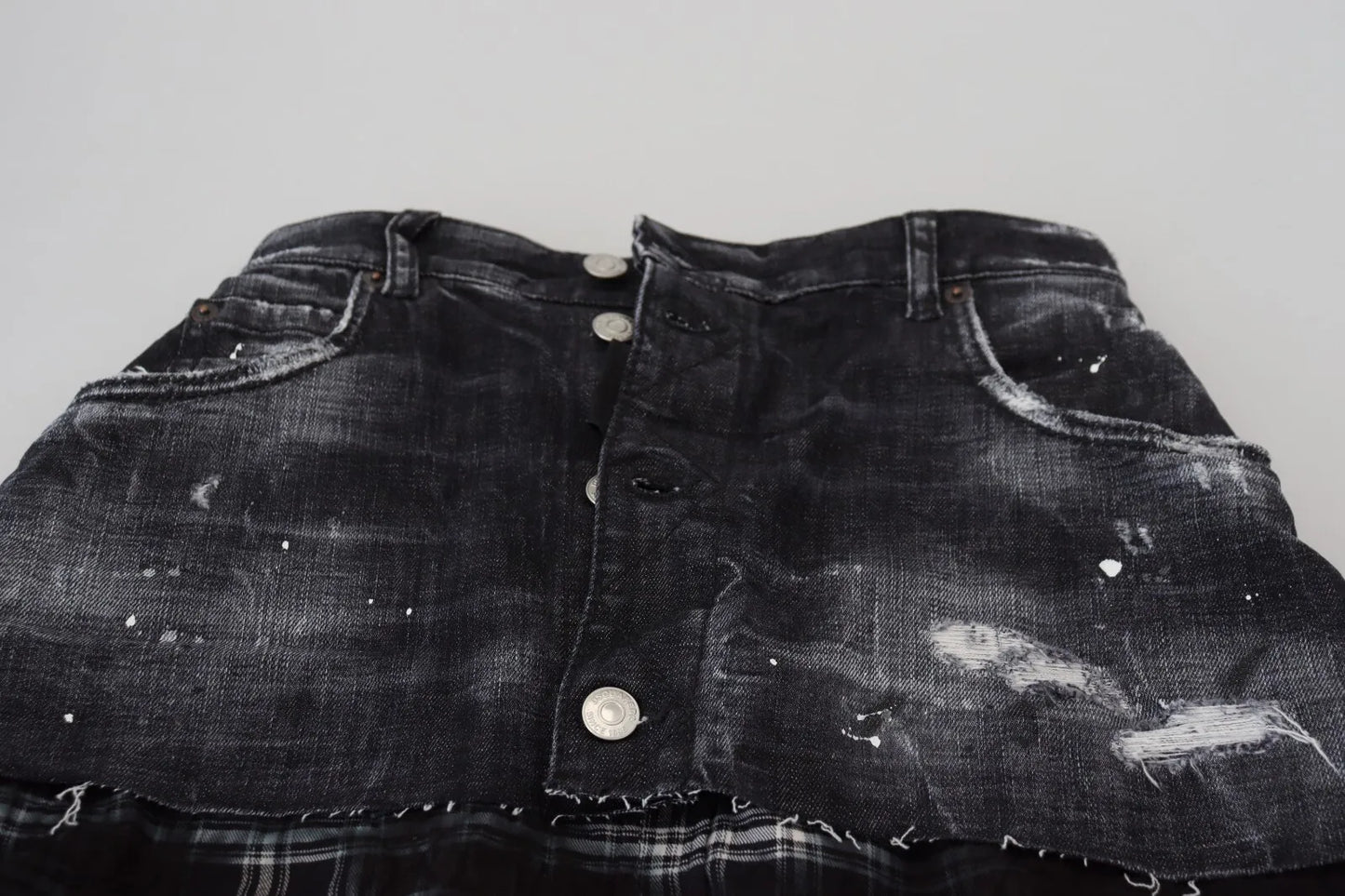 Dsquared² Schwarzer karierter Denim-Minirock mit hoher Taille in A-Linie