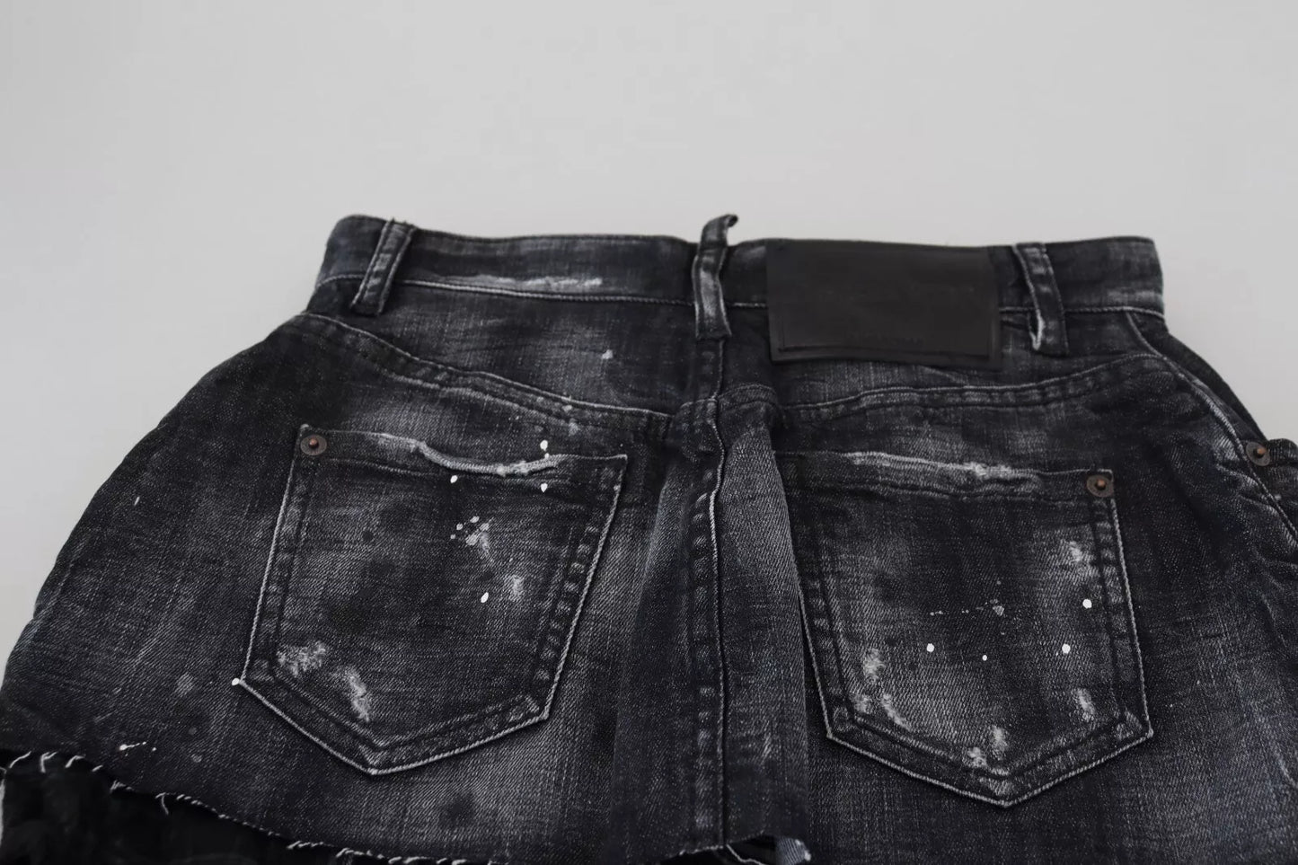 Dsquared² Schwarzer karierter Denim-Minirock mit hoher Taille in A-Linie