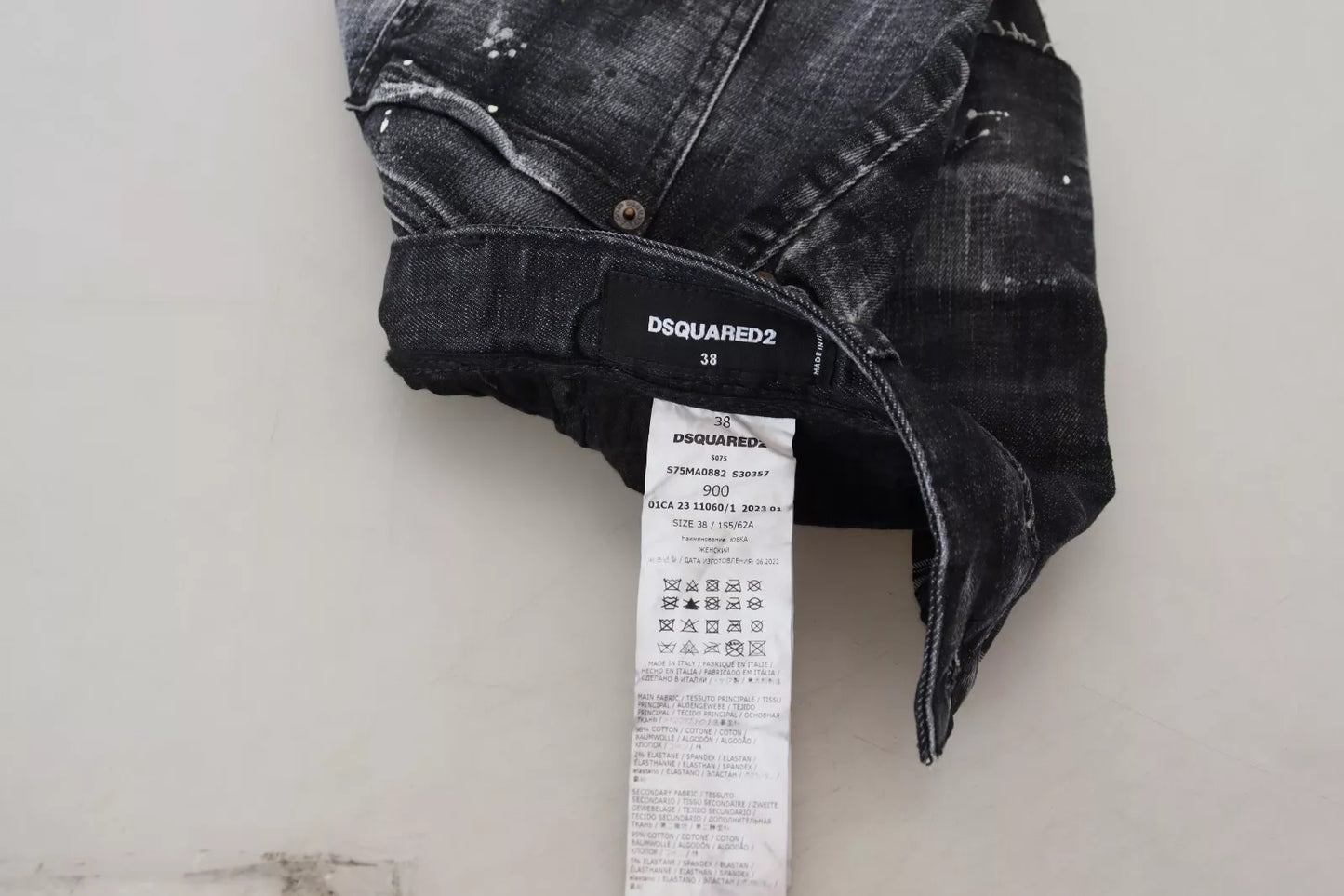 Dsquared² Schwarzer karierter Denim-Minirock mit hoher Taille in A-Linie