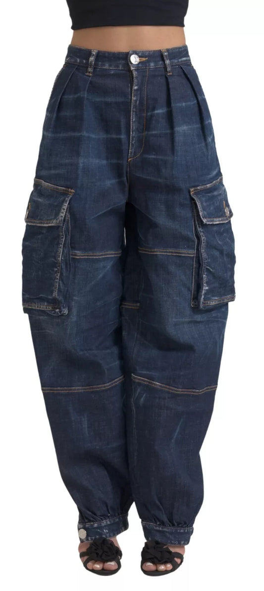 Dsquared² Blue Cargo Cotton Baggy Denim High Waist Jeans