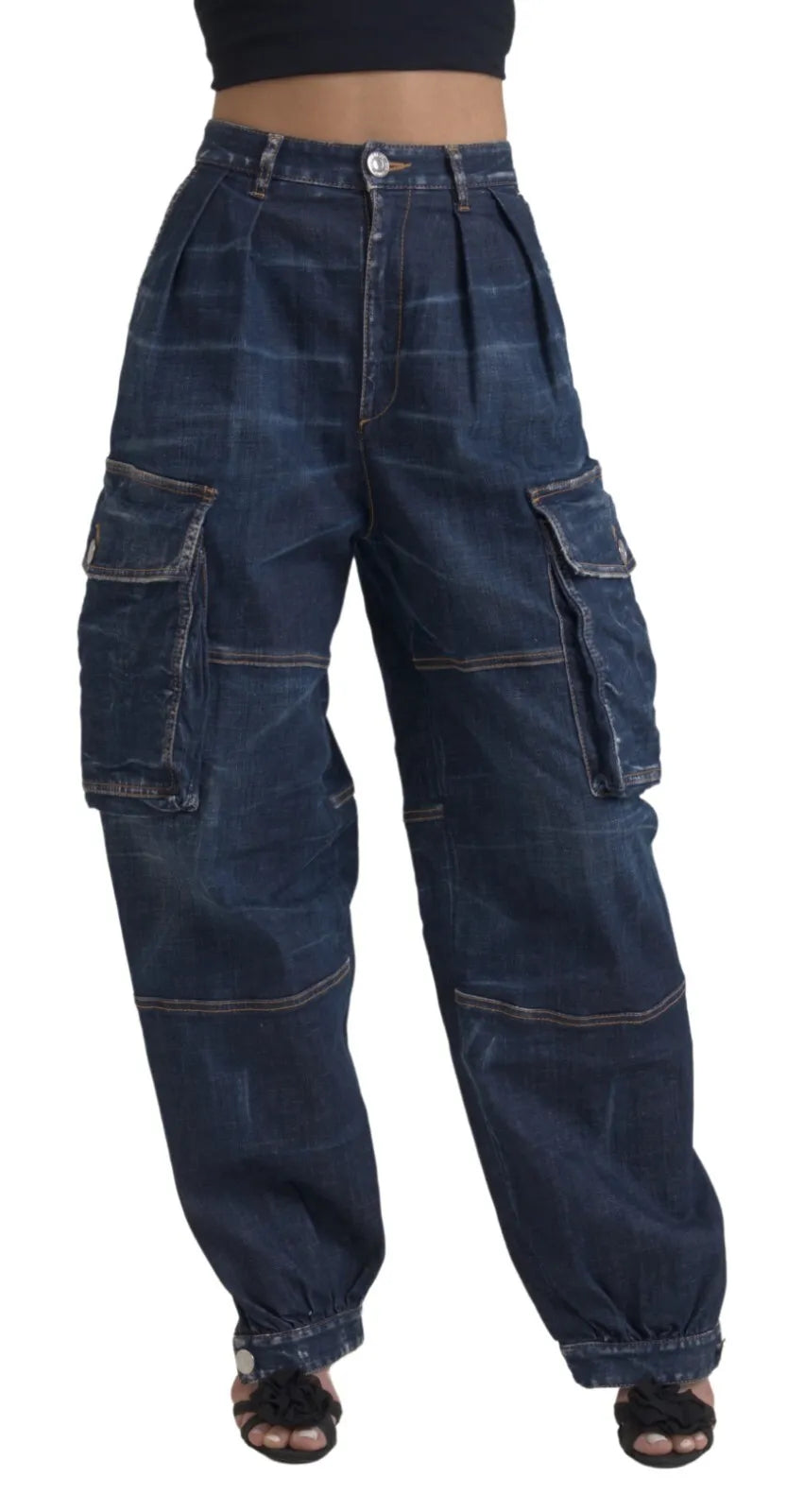 Dsquared² Blaue Cargo-Baumwoll-Baggy-Denim-Jeans mit hoher Taille