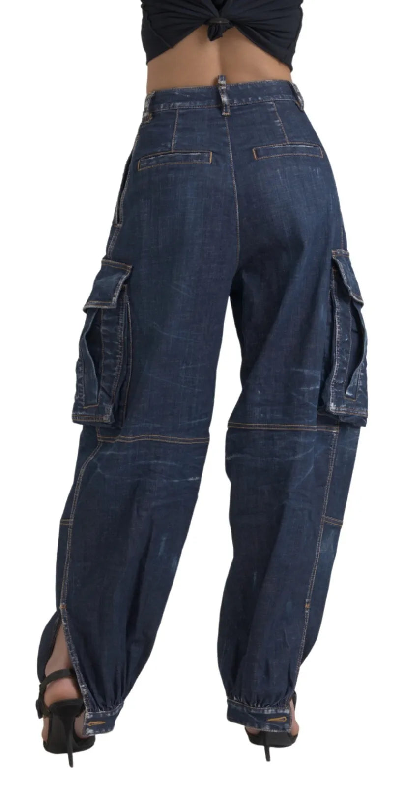 Dsquared² Blaue Cargo-Baumwoll-Baggy-Denim-Jeans mit hoher Taille