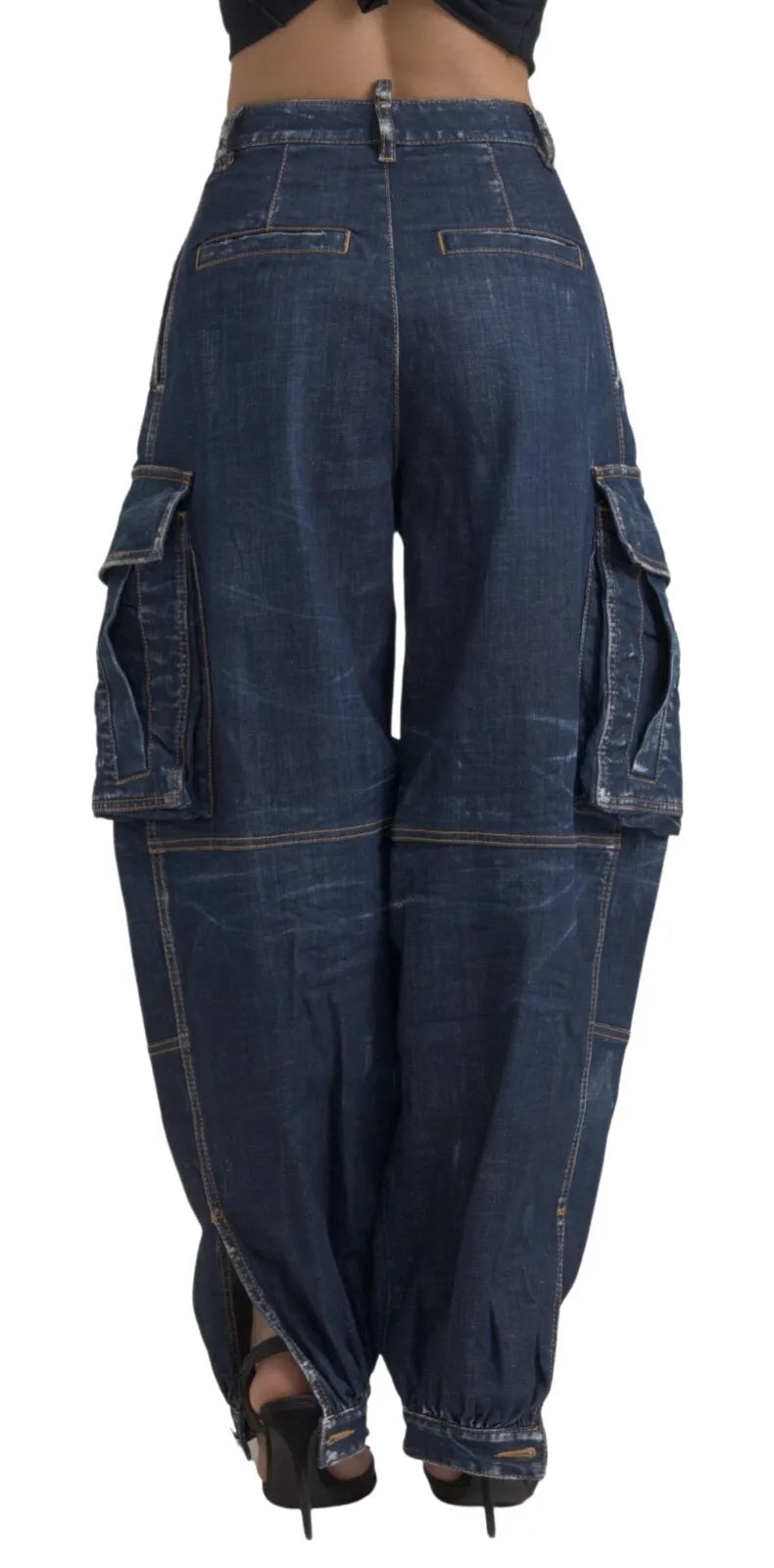 Dsquared² Blaue Cargo-Baumwoll-Baggy-Denim-Jeans mit hoher Taille