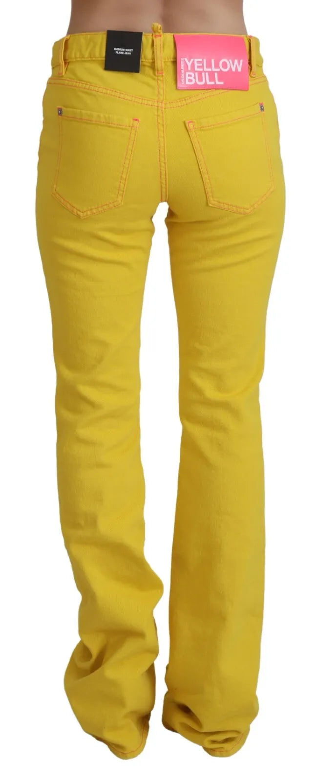 Dsquared² Yellow Cotton Mid Waist Flared Denim Trouser Jeans