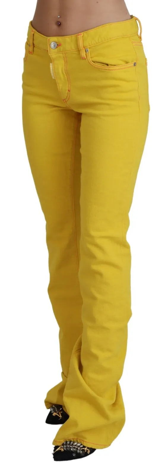 Dsquared² Yellow Cotton Mid Waist Flared Denim Trouser Jeans