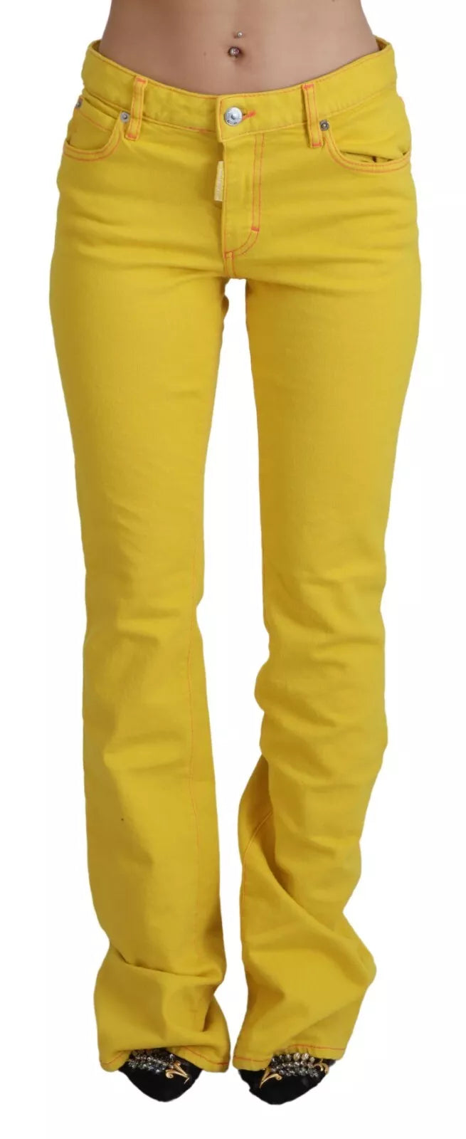 Dsquared² Yellow Cotton Mid Waist Flared Denim Trouser Jeans