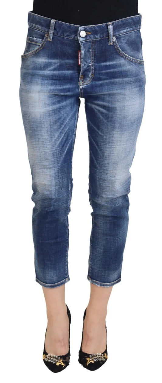 Dsquared² Blaue Baumwolle Mid Waist Cropped Denim Jeans Cool Girl