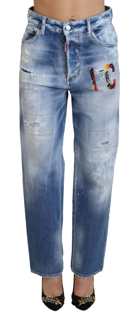 Dsquared² Blaue Icon High Waist Straight Denim Jeans Boston