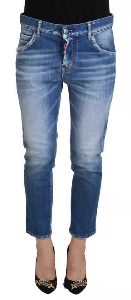 Dsquared² Blue cotton jeans with low waist for cool girls made of denim