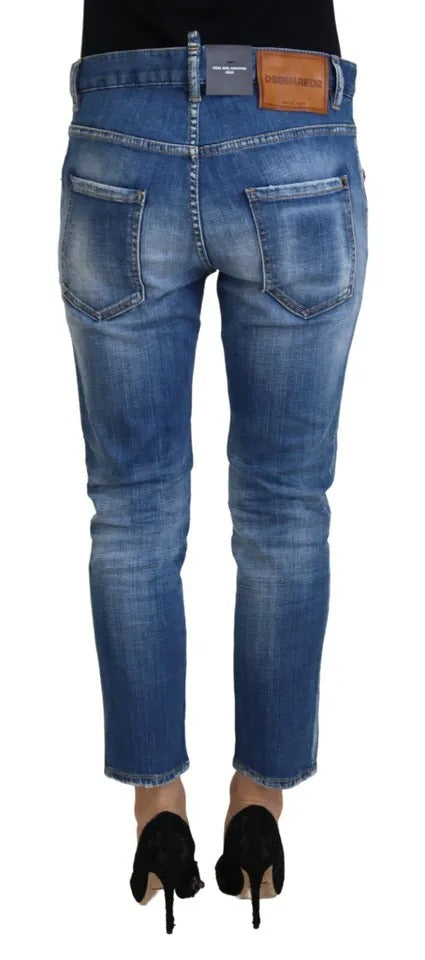 Dsquared² Blue cotton jeans with low waist for cool girls made of denim