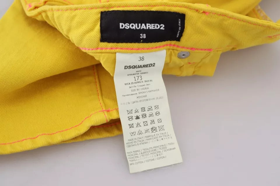 Dsquared² Yellow Cotton LowWaist Cropped Jennifer Denim Jeans