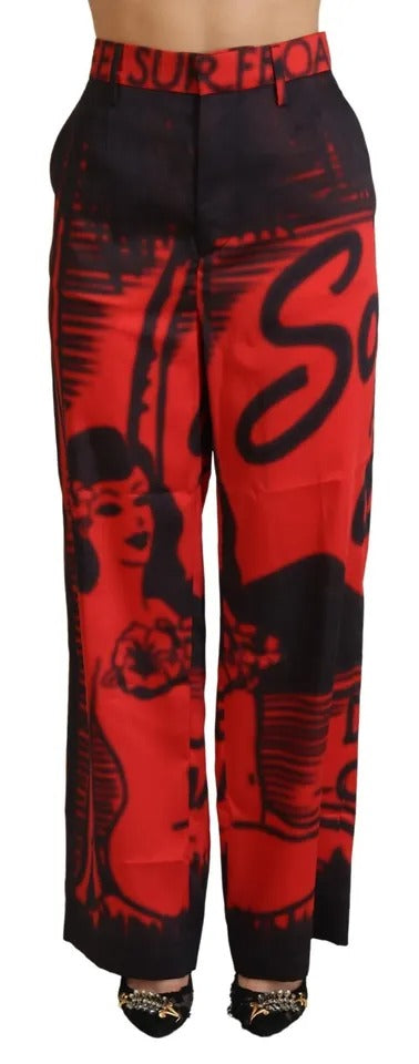 Dsquared² Red printed high waist straight pants