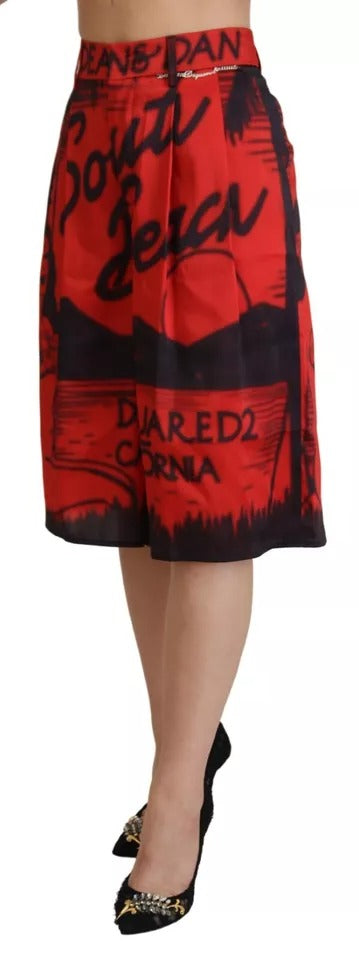 Dsquared² Red printed high waist wide leg pants