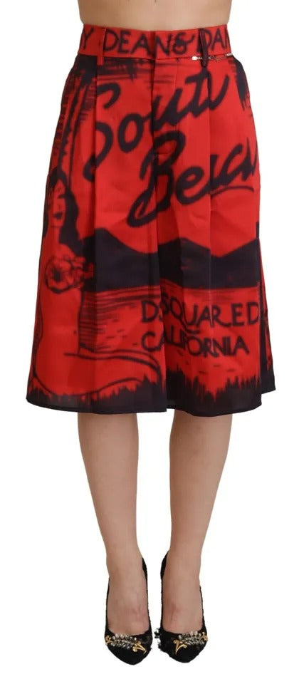 Dsquared² Rote bedruckte Hose mit hoher Taille und weitem Bein