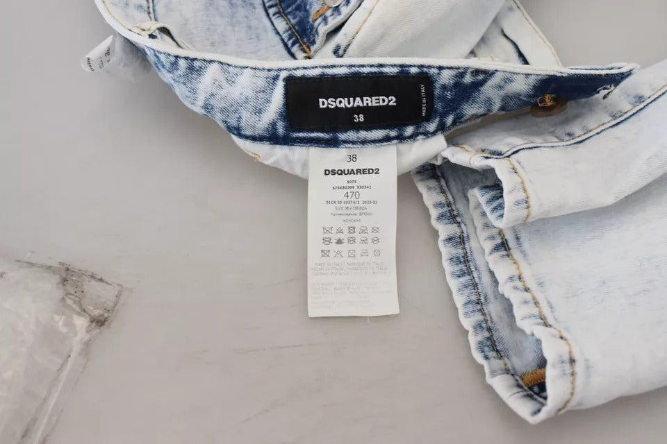 Dsquared² Light Blue Straight Denim Jeans with High Waist in Cotton