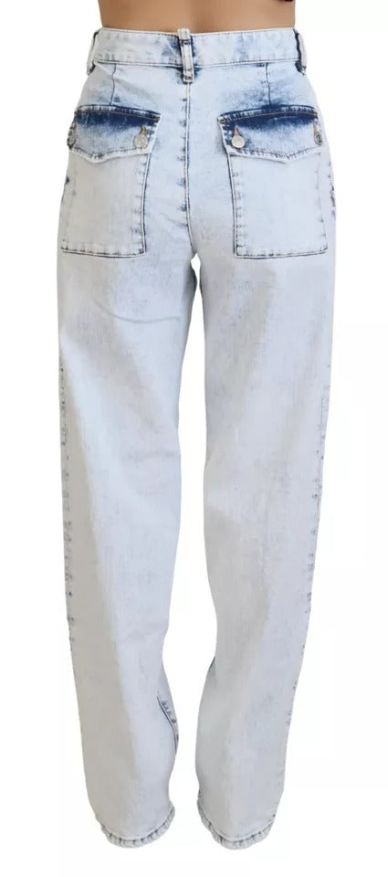 Dsquared² Light Blue Straight Denim Jeans with High Waist in Cotton