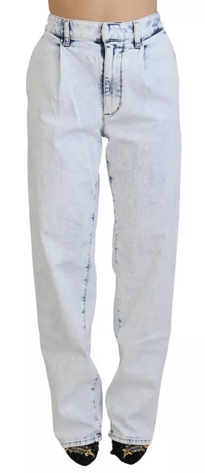 Dsquared² Light Blue Straight Denim Jeans with High Waist in Cotton