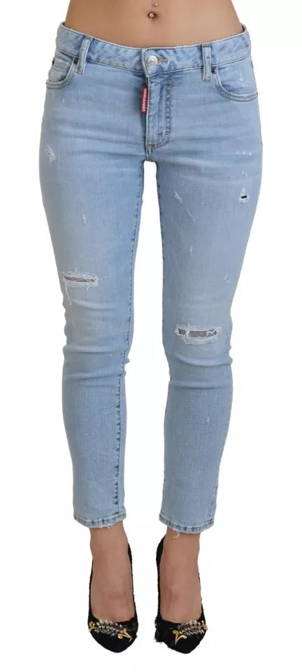 Dsquared² Blaue zerfledderte Twiggy Denim Jeans mit mittlerer Taille