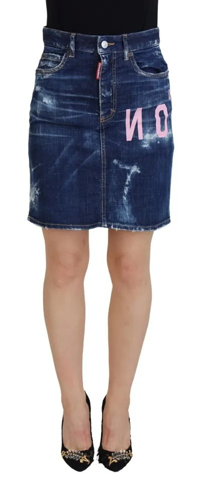 Dsquared² Blue Icon Denim Mini Boston High Waist Denim Skirt